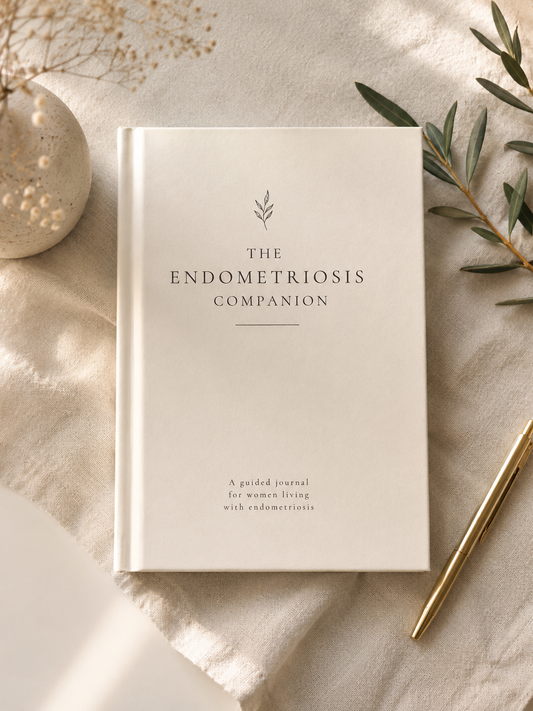 The Endometriosis Companion endometriosis journal in stone with gold pen